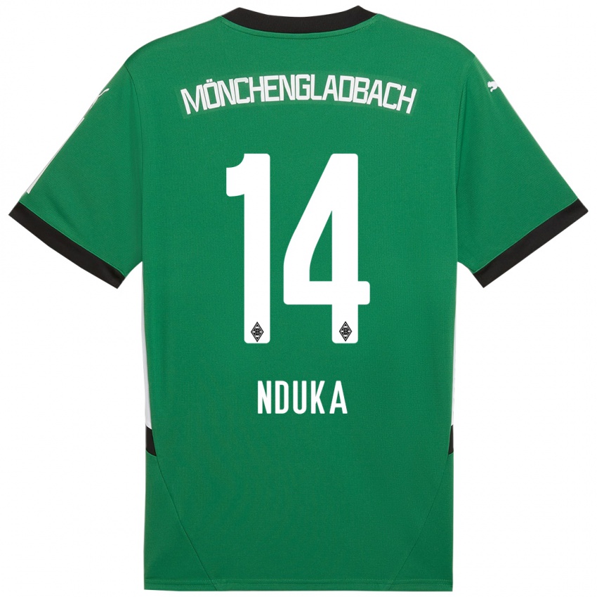 Gyermek Michael Nduka #14 Zöld Fehér Idegenbeli Jersey 2024/25 Mez Póló Ing