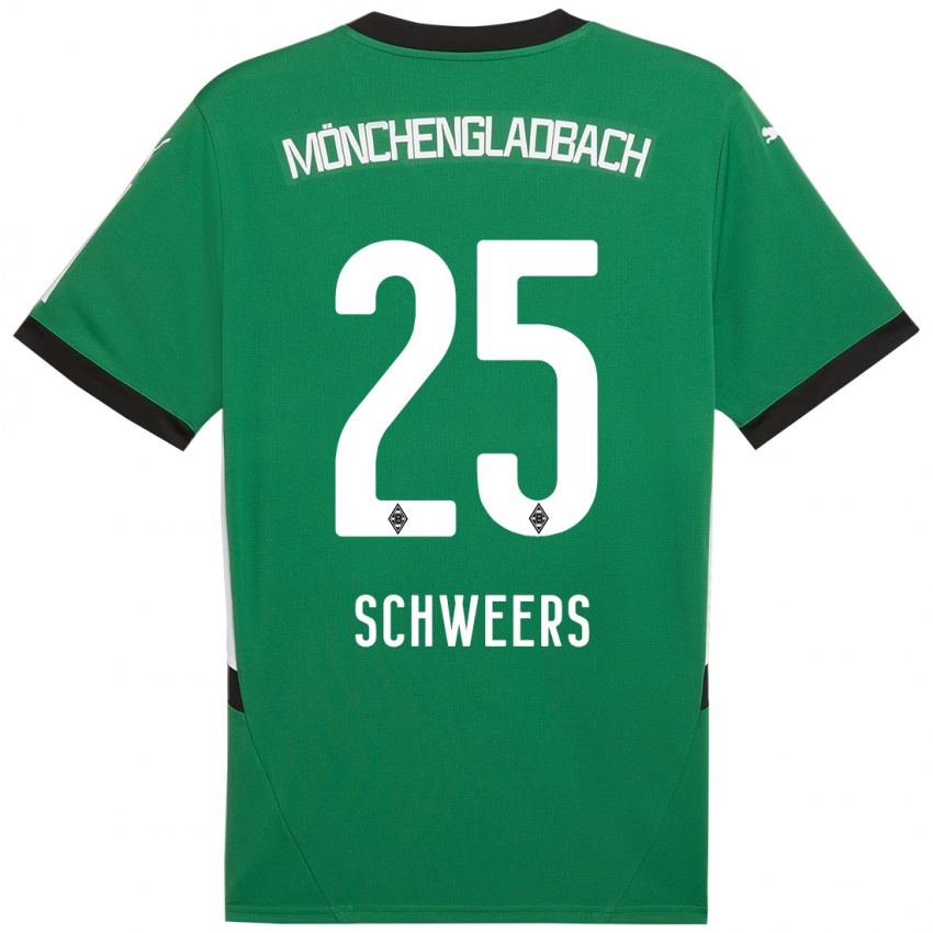 Gyermek Lion Schweers #25 Zöld Fehér Idegenbeli Jersey 2024/25 Mez Póló Ing