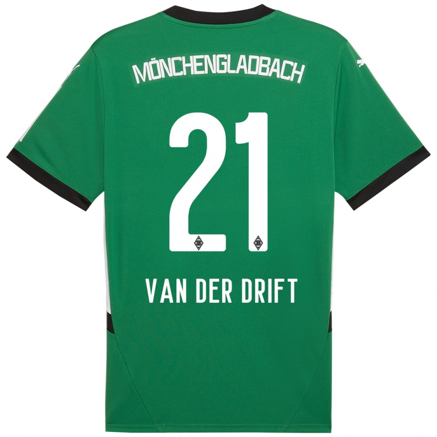 Gyermek Suus Van Der Drift #21 Zöld Fehér Idegenbeli Jersey 2024/25 Mez Póló Ing