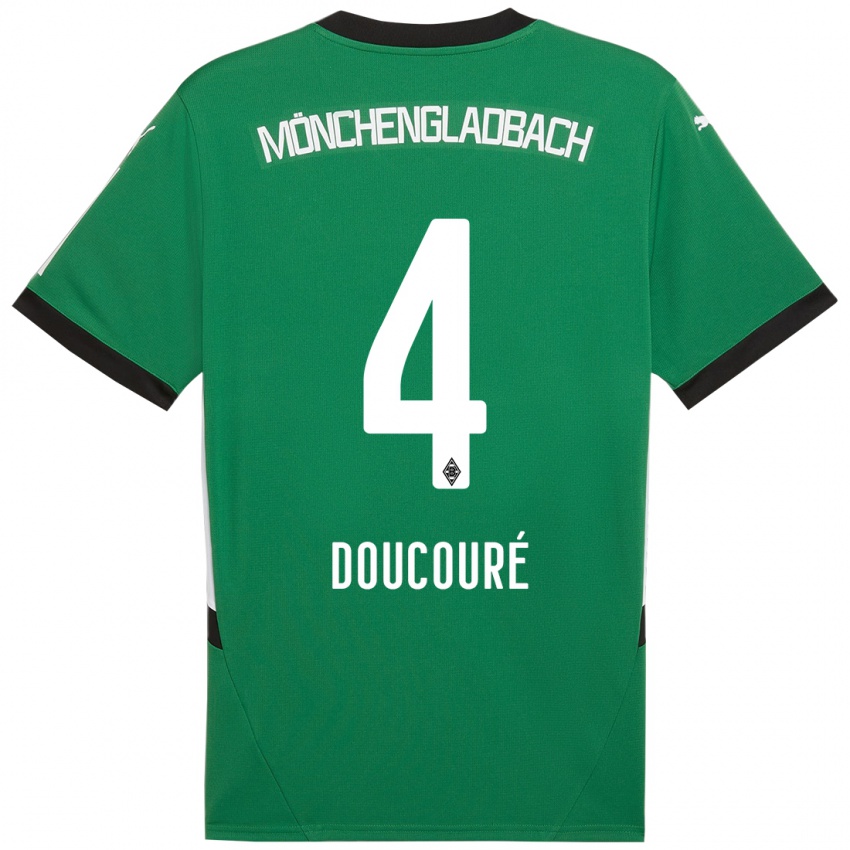 Gyermek Mamadou Doucouré #4 Zöld Fehér Idegenbeli Jersey 2024/25 Mez Póló Ing