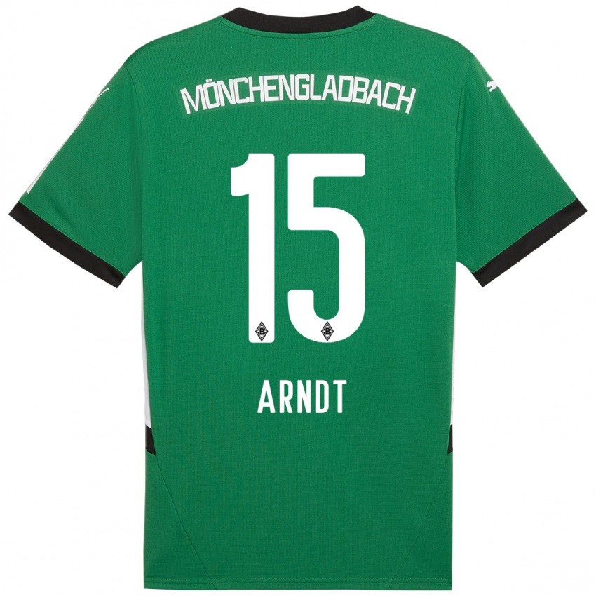 Gyermek Leo Arndt #15 Zöld Fehér Idegenbeli Jersey 2024/25 Mez Póló Ing