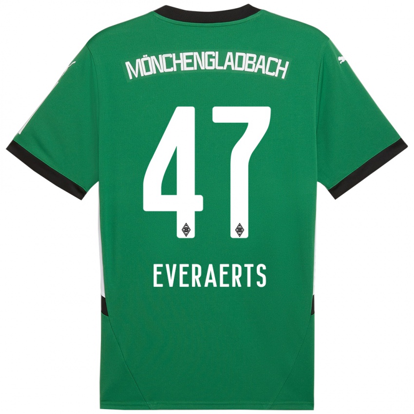 Gyermek Kim Everaerts #47 Zöld Fehér Idegenbeli Jersey 2024/25 Mez Póló Ing