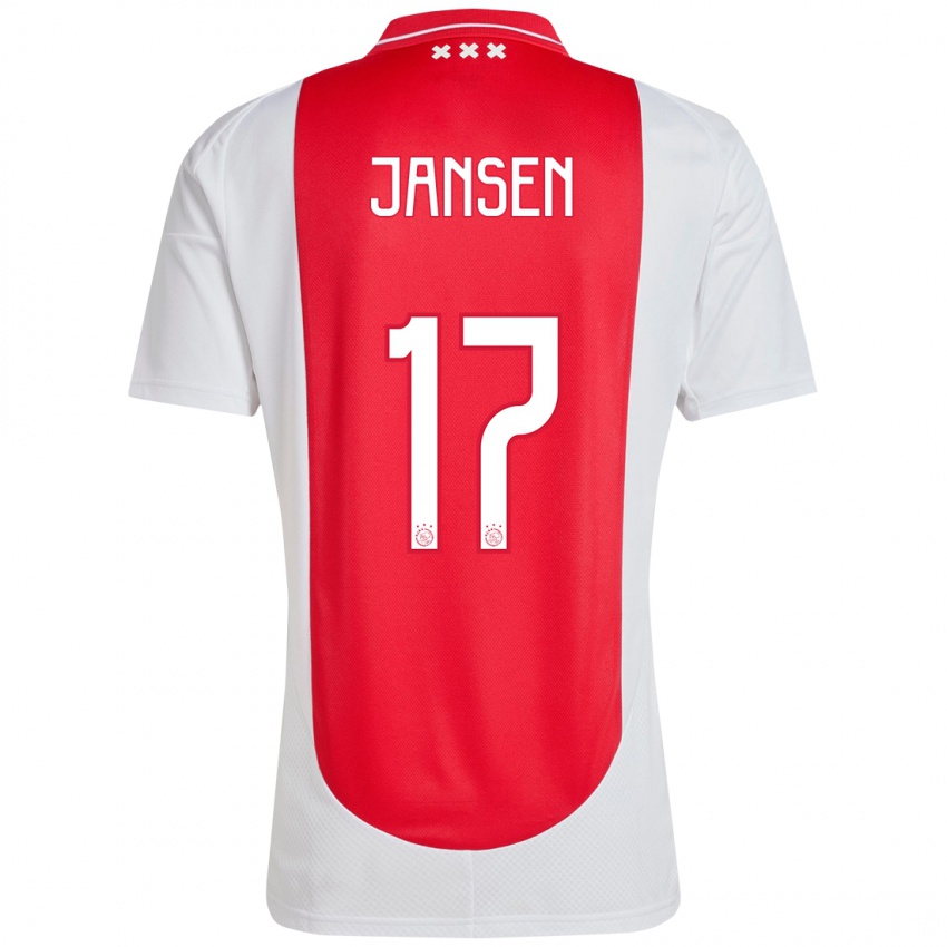 Férfi Bente Jansen #17 Piros Fehér Hazai Jersey 2024/25 Mez Póló Ing