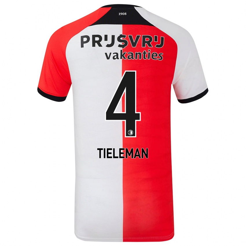 Férfi Jerry Tieleman #4 Piros Fehér Hazai Jersey 2024/25 Mez Póló Ing