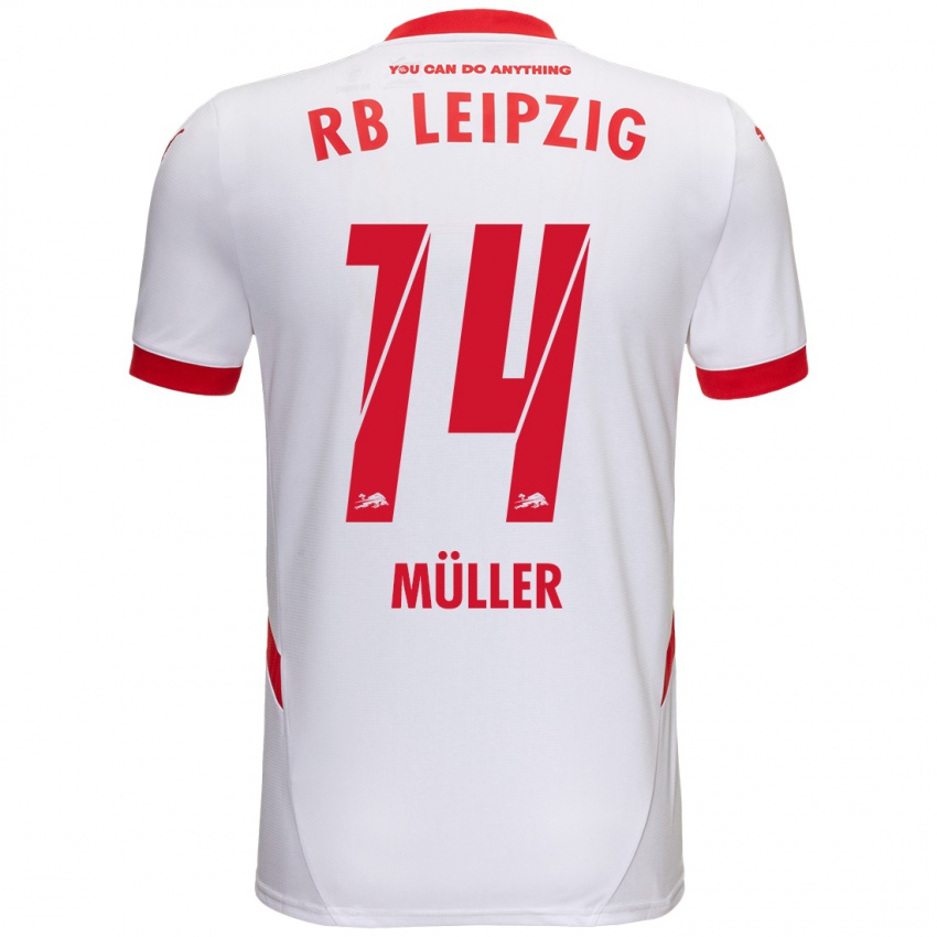 Férfi Hannes Müller #14 Fehér Piros Hazai Jersey 2024/25 Mez Póló Ing