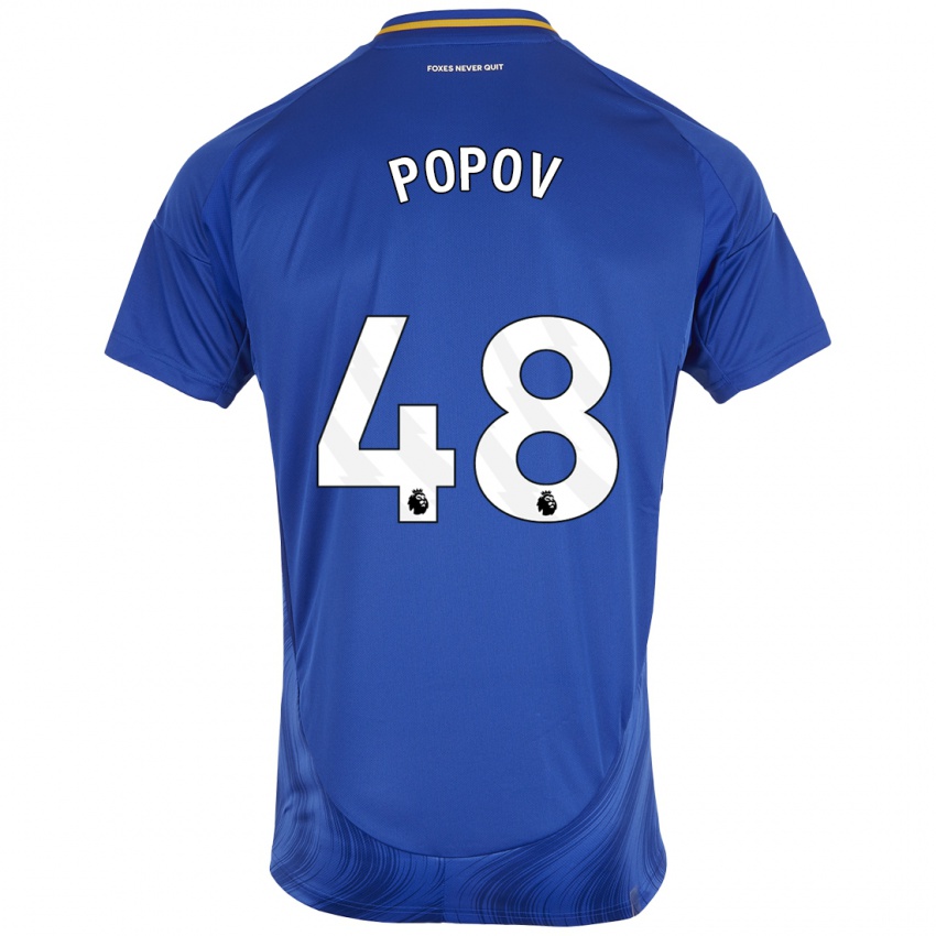 Férfi Chris Popov #48 Kék Fehér Hazai Jersey 2024/25 Mez Póló Ing