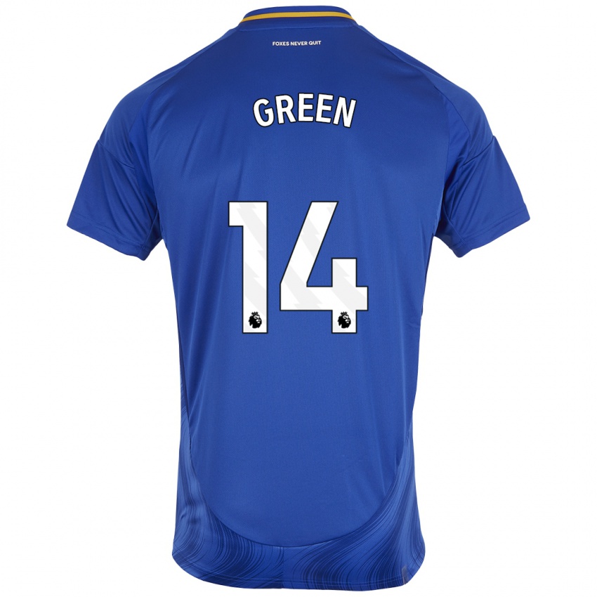 Férfi Josie Green #14 Kék Fehér Hazai Jersey 2024/25 Mez Póló Ing