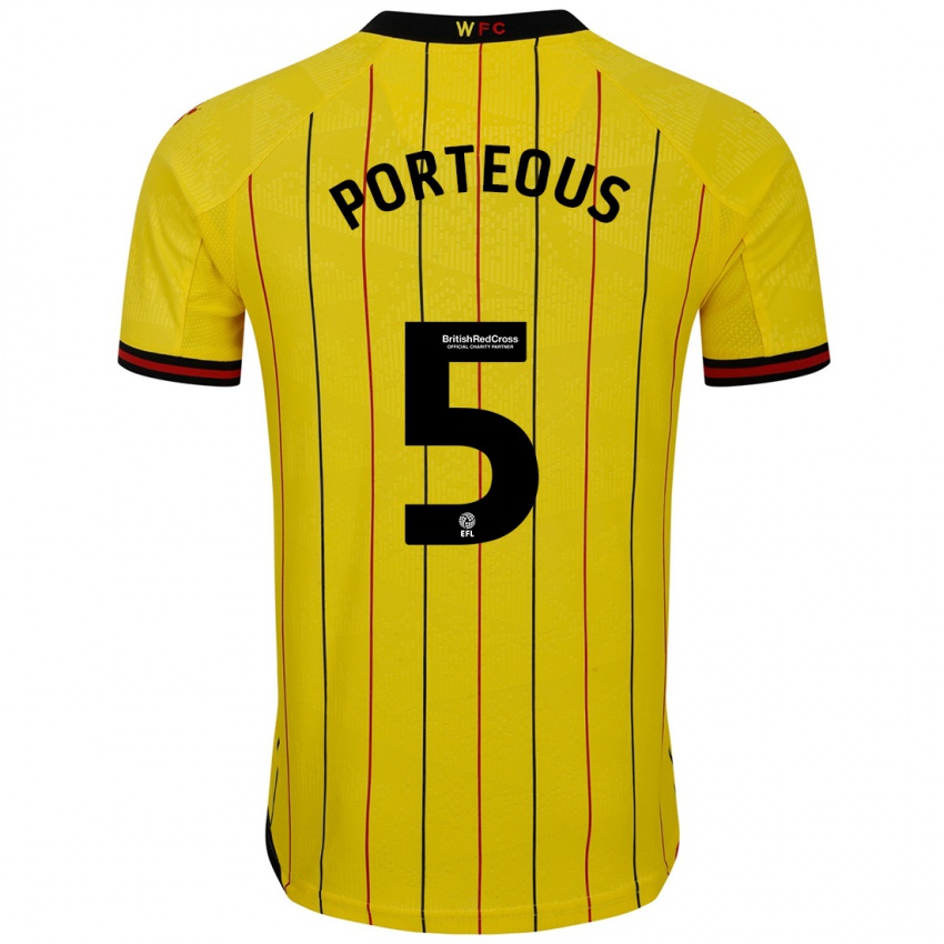 Férfi Ryan Porteous #5 Sárga Fekete Hazai Jersey 2024/25 Mez Póló Ing