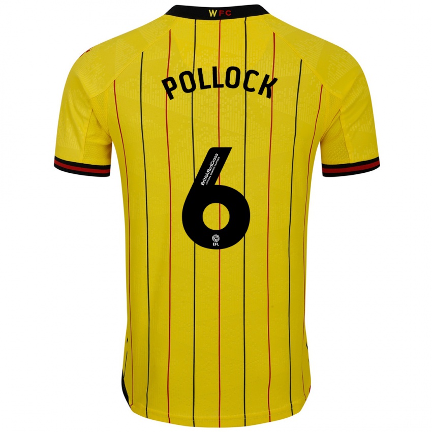 Férfi Mattie Pollock #6 Sárga Fekete Hazai Jersey 2024/25 Mez Póló Ing