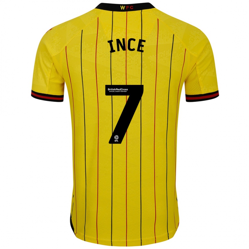 Férfi Tom Ince #7 Sárga Fekete Hazai Jersey 2024/25 Mez Póló Ing