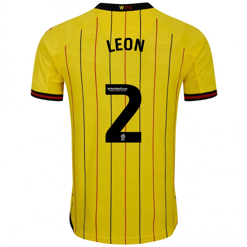 Férfi Lucía León #2 Sárga Fekete Hazai Jersey 2024/25 Mez Póló Ing