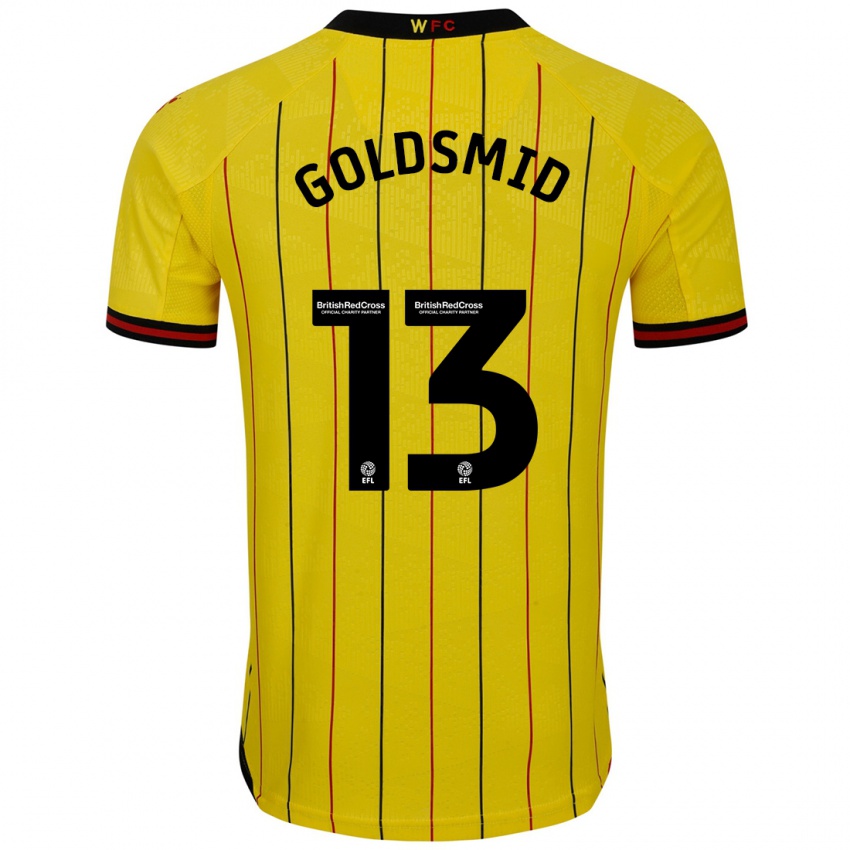 Férfi Jacqui Goldsmid #13 Sárga Fekete Hazai Jersey 2024/25 Mez Póló Ing