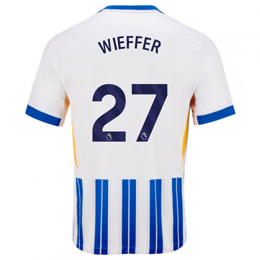 Férfi Mats Wieffer #27 Fehér Kék Csíkos Hazai Jersey 2024/25 Mez Póló Ing