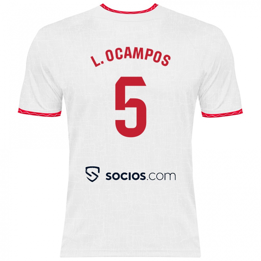 Férfi Lucas Ocampos #5 Fehér Piros Hazai Jersey 2024/25 Mez Póló Ing