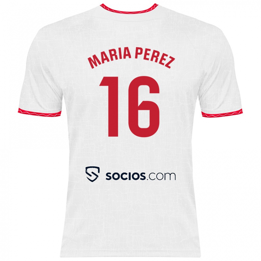 Férfi María Pérez Rabaza #16 Fehér Piros Hazai Jersey 2024/25 Mez Póló Ing