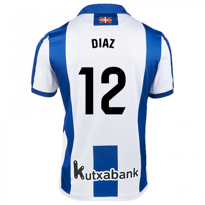 Férfi Ekain Díaz #12 Fehér Kék Hazai Jersey 2024/25 Mez Póló Ing