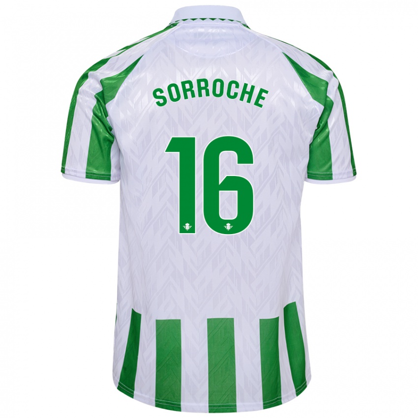 Férfi Ginés Sorroche #16 Zöld Fehér Csíkok Hazai Jersey 2024/25 Mez Póló Ing