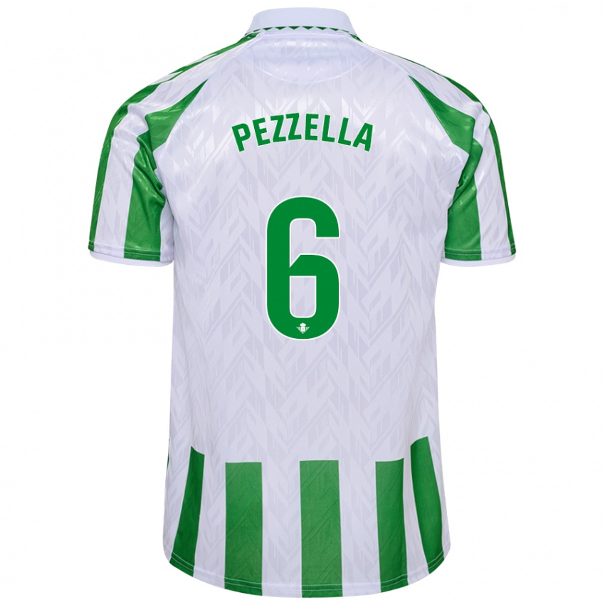 Férfi German Pezzella #6 Zöld Fehér Csíkok Hazai Jersey 2024/25 Mez Póló Ing