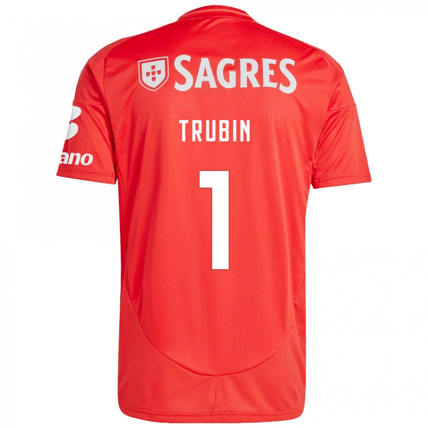 Férfi Anatoliy Trubin #1 Piros Fehér Hazai Jersey 2024/25 Mez Póló Ing