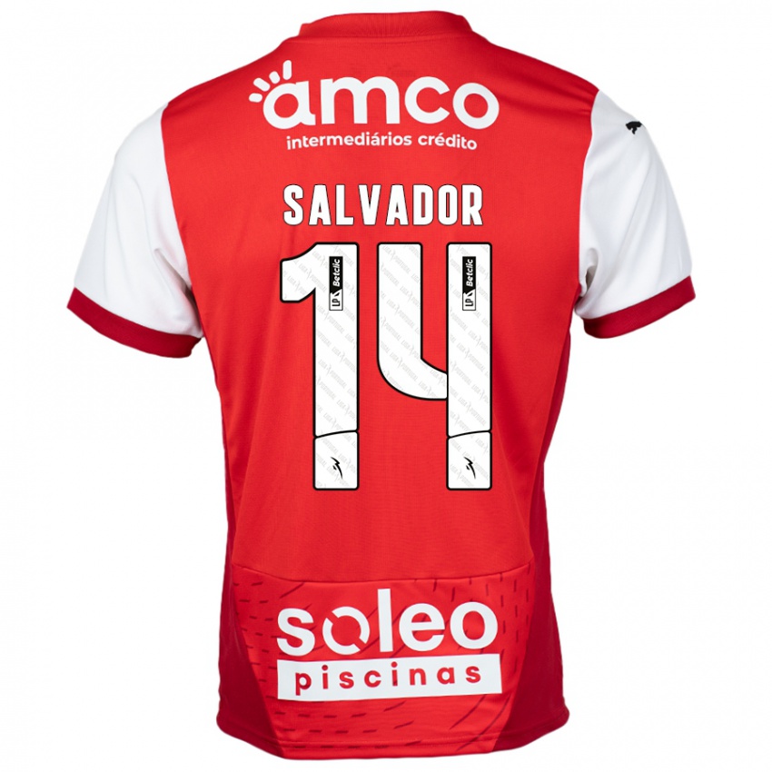 Férfi João Salvador #14 Piros Fehér Hazai Jersey 2024/25 Mez Póló Ing