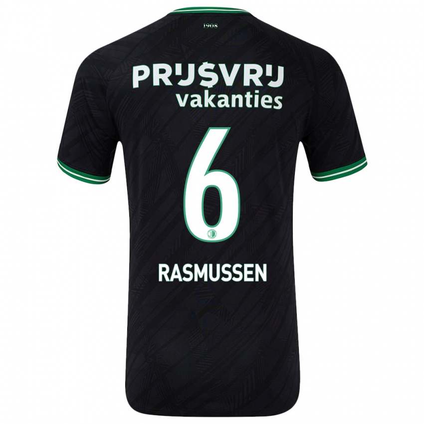 Férfi Jacob Rasmussen #6 Fekete Zöld Idegenbeli Jersey 2024/25 Mez Póló Ing