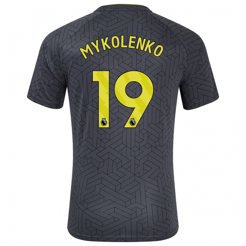 Férfi Vitaliy Mykolenko #19 Fekete Sárga Idegenbeli Jersey 2024/25 Mez Póló Ing