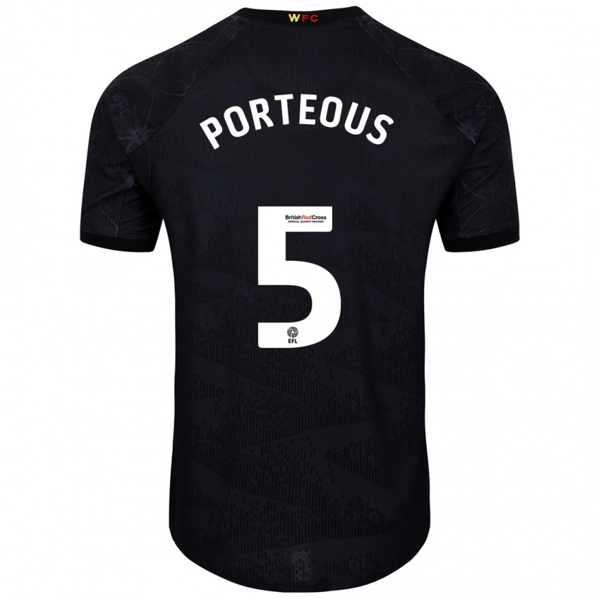 Férfi Ryan Porteous #5 Fekete Fehér Idegenbeli Jersey 2024/25 Mez Póló Ing