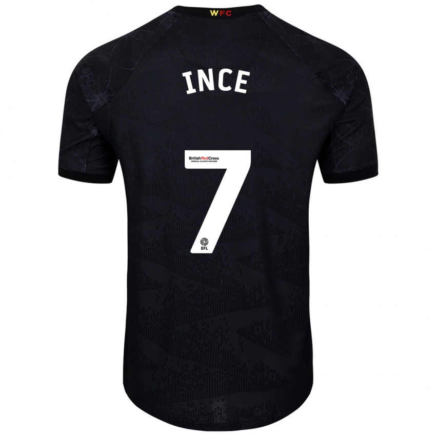 Férfi Tom Ince #7 Fekete Fehér Idegenbeli Jersey 2024/25 Mez Póló Ing