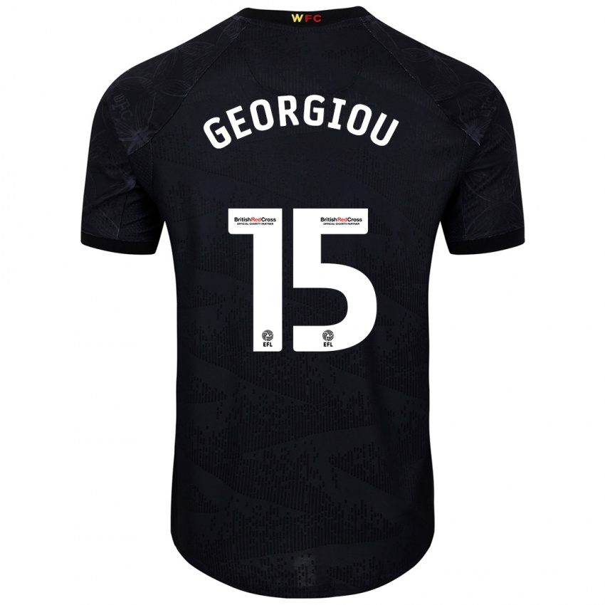 Férfi Andria Georgiou #15 Fekete Fehér Idegenbeli Jersey 2024/25 Mez Póló Ing