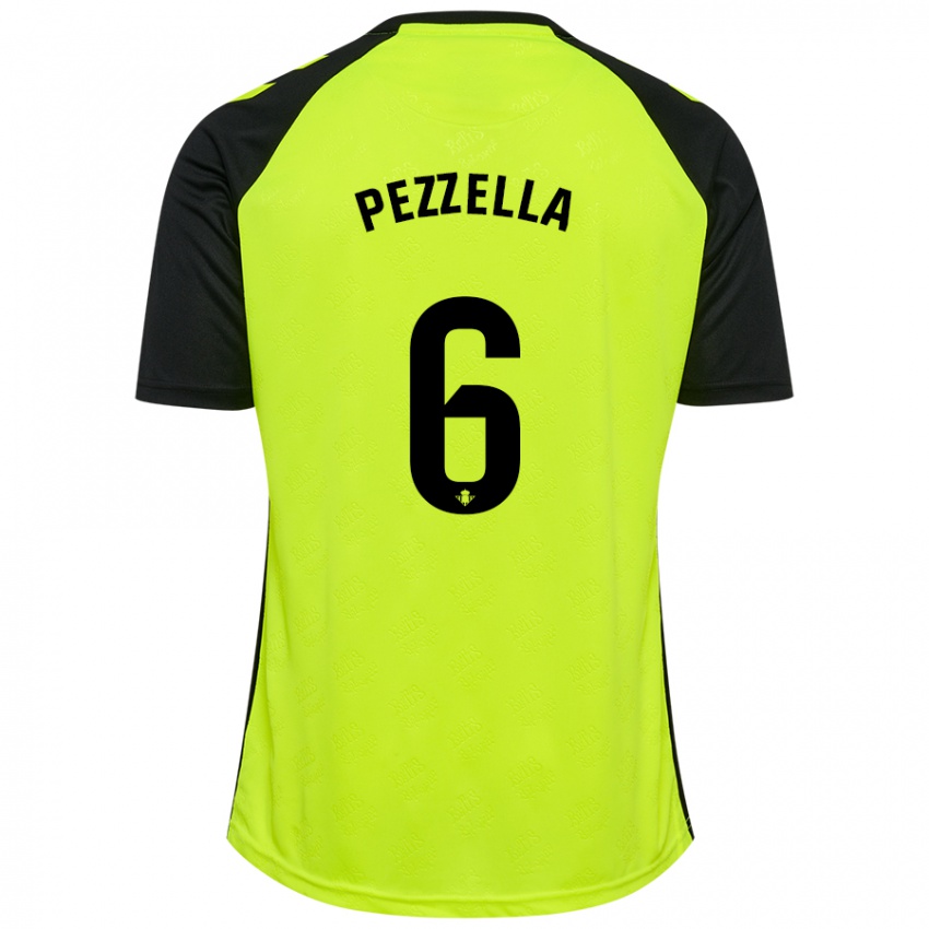 Férfi German Pezzella #6 Fluoreszkáló Sárga Fekete Idegenbeli Jersey 2024/25 Mez Póló Ing