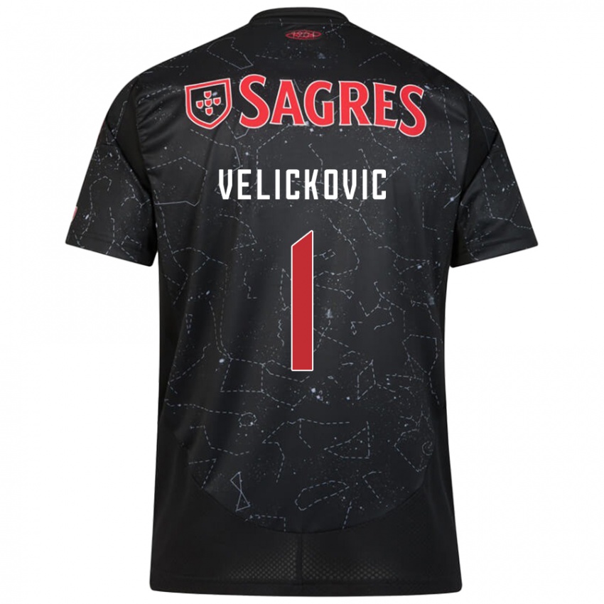 Férfi Luka Velickovic #1 Fekete Piros Idegenbeli Jersey 2024/25 Mez Póló Ing