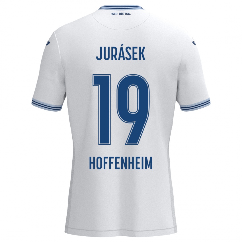 Férfi David Jurásek #19 Fehér Kék Idegenbeli Jersey 2024/25 Mez Póló Ing