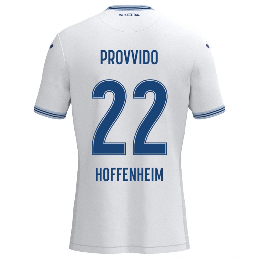 Férfi Luca Provvido #22 Fehér Kék Idegenbeli Jersey 2024/25 Mez Póló Ing