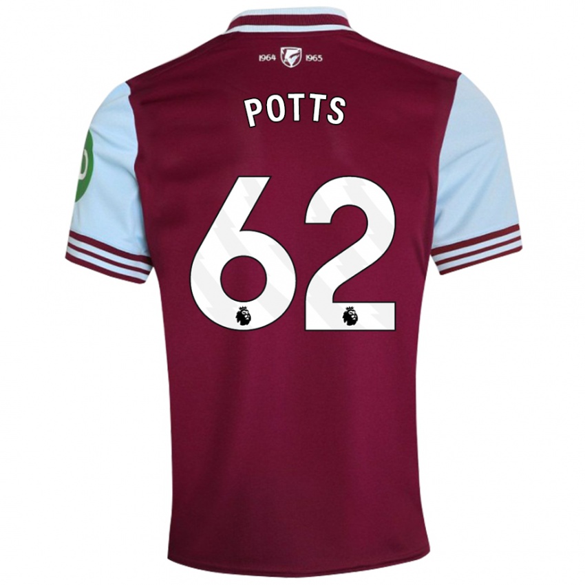 Női Freddie Potts #62 Sötétvörös Hazai Jersey 2024/25 Mez Póló Ing