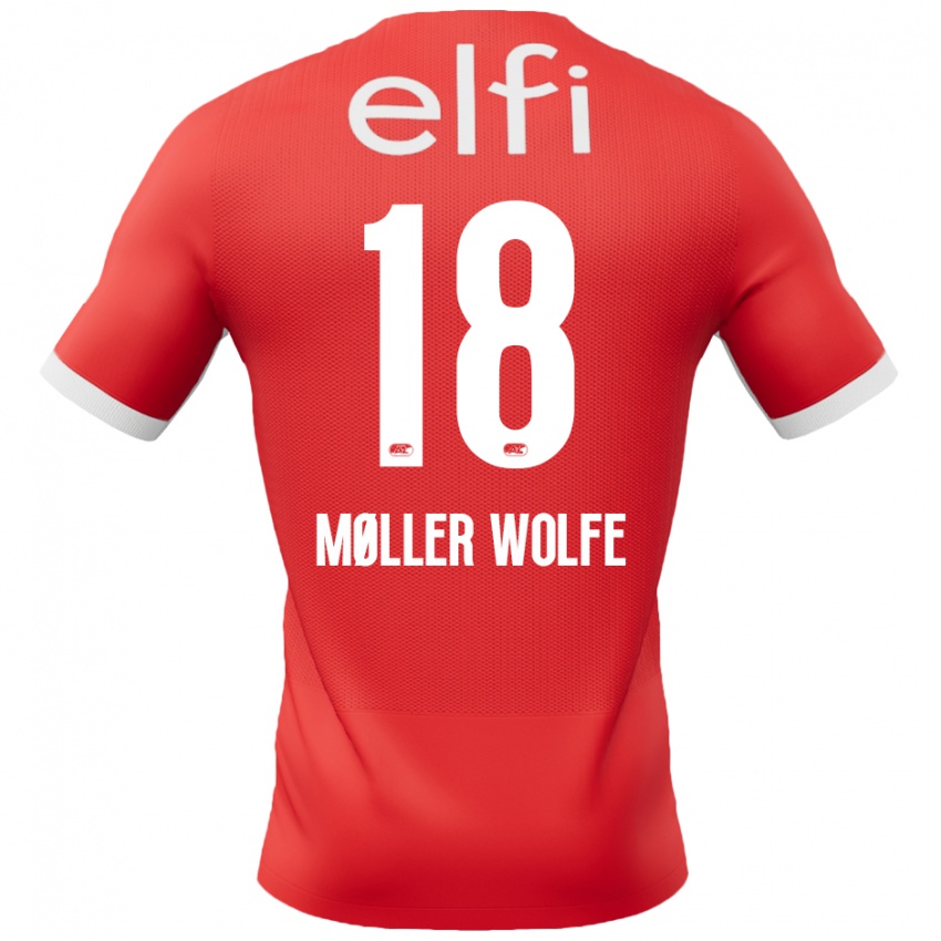 Női David Møller Wolfe #18 Piros Fehér Hazai Jersey 2024/25 Mez Póló Ing