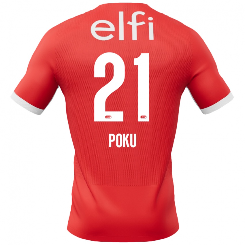 Női Ernest Poku #21 Piros Fehér Hazai Jersey 2024/25 Mez Póló Ing