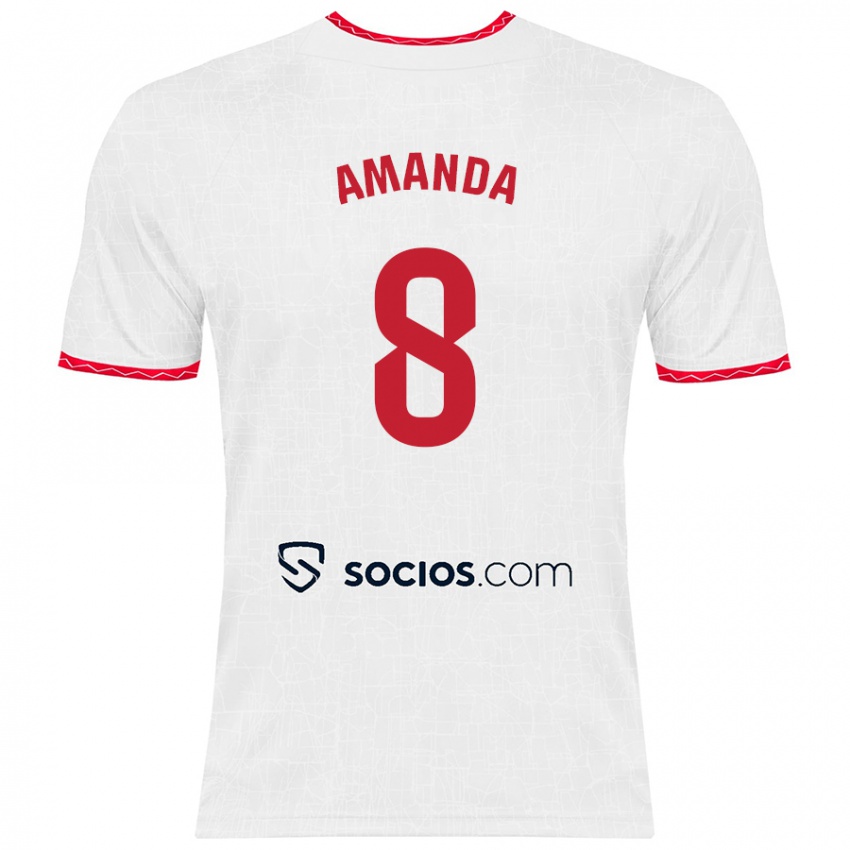 Női Amanda Sampedro Bustos #8 Fehér Piros Hazai Jersey 2024/25 Mez Póló Ing