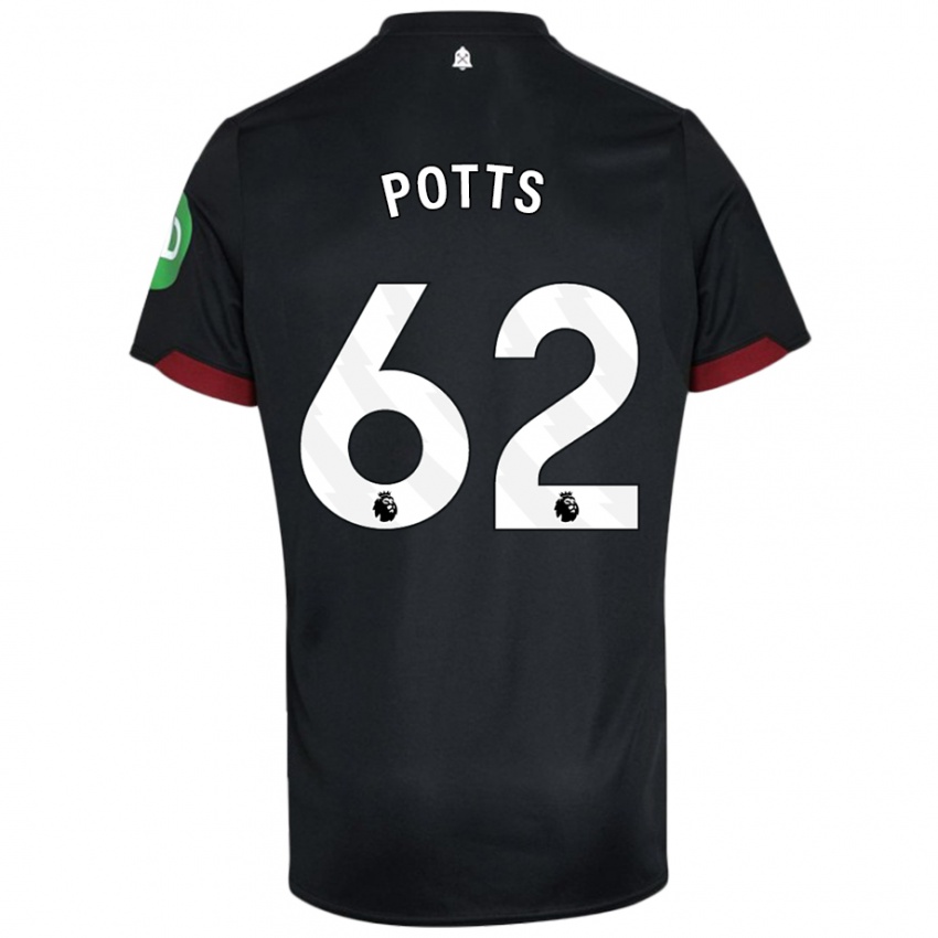 Női Freddie Potts #62 Fekete Fehér Idegenbeli Jersey 2024/25 Mez Póló Ing