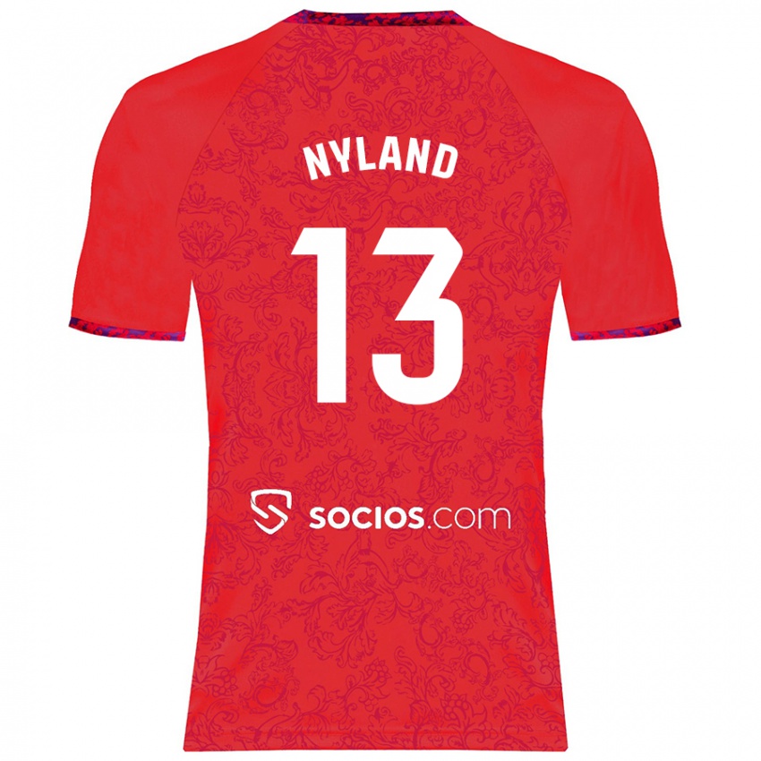 Női Ørjan Nyland #13 Piros Idegenbeli Jersey 2024/25 Mez Póló Ing