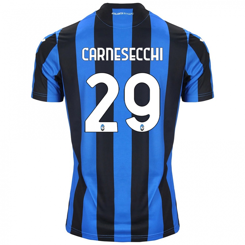 Gyermek Marco Carnesecchi #29 Kék Fekete Hazai Jersey 2024/25 Mez Póló Ing