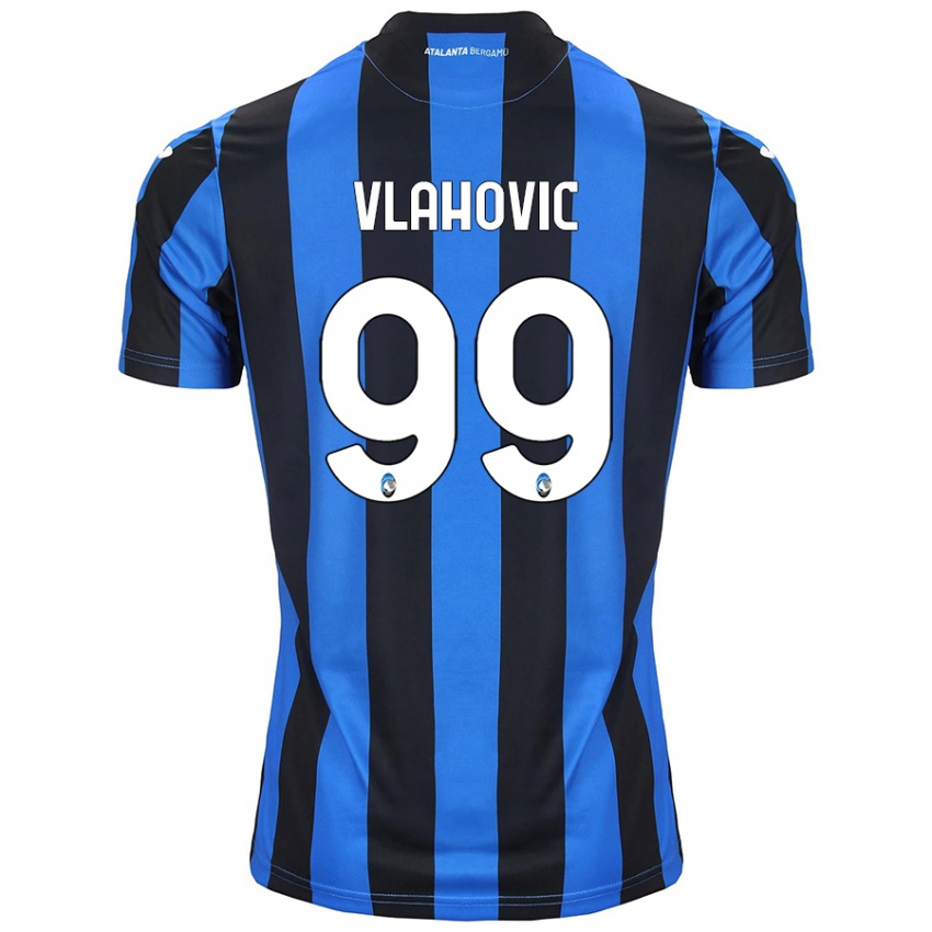 Gyermek Vanja Vlahovic #99 Kék Fekete Hazai Jersey 2024/25 Mez Póló Ing