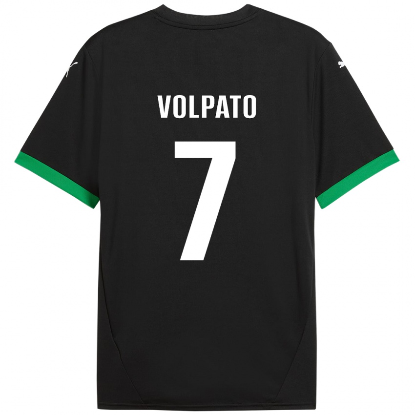 Gyermek Cristian Volpato #7 Fekete Sötétzöld Hazai Jersey 2024/25 Mez Póló Ing