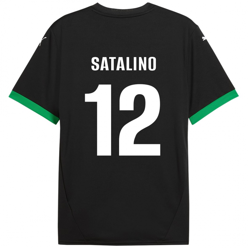 Gyermek Giacomo Satalino #12 Fekete Sötétzöld Hazai Jersey 2024/25 Mez Póló Ing