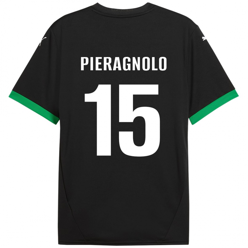 Gyermek Edoardo Pieragnolo #15 Fekete Sötétzöld Hazai Jersey 2024/25 Mez Póló Ing