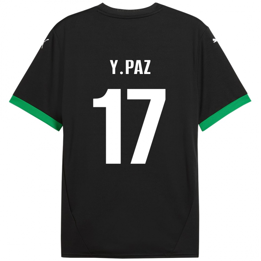 Gyermek Yeferson Paz #17 Fekete Sötétzöld Hazai Jersey 2024/25 Mez Póló Ing