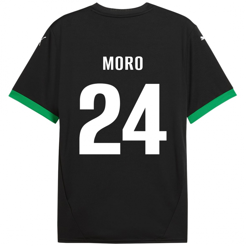 Gyermek Luca Moro #24 Fekete Sötétzöld Hazai Jersey 2024/25 Mez Póló Ing