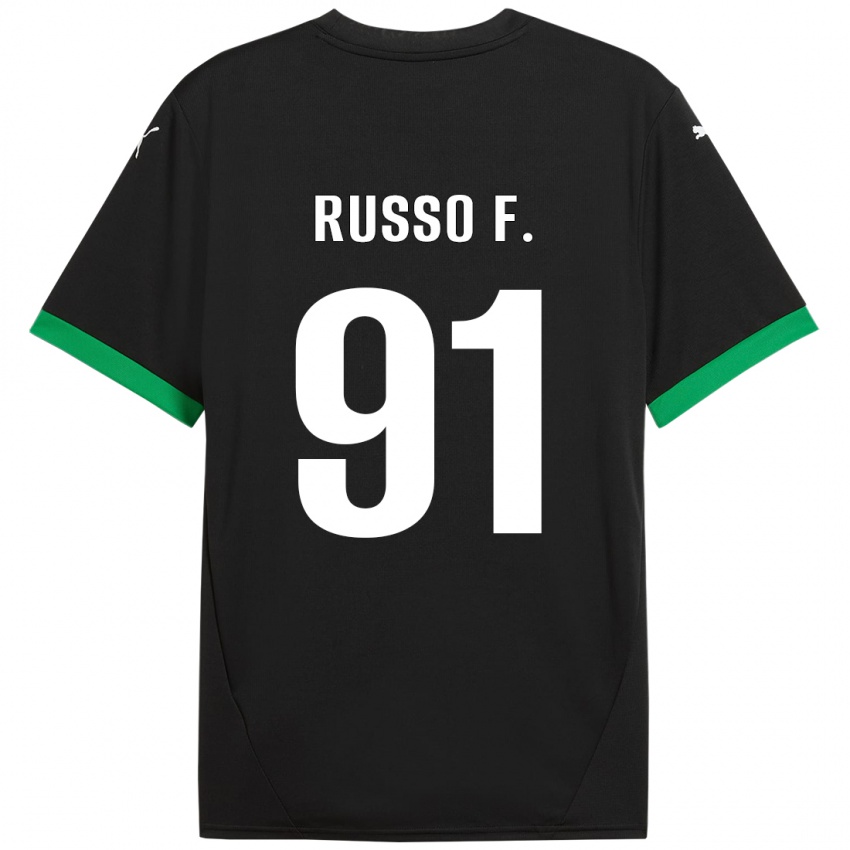 Gyermek Flavio Russo #91 Fekete Sötétzöld Hazai Jersey 2024/25 Mez Póló Ing