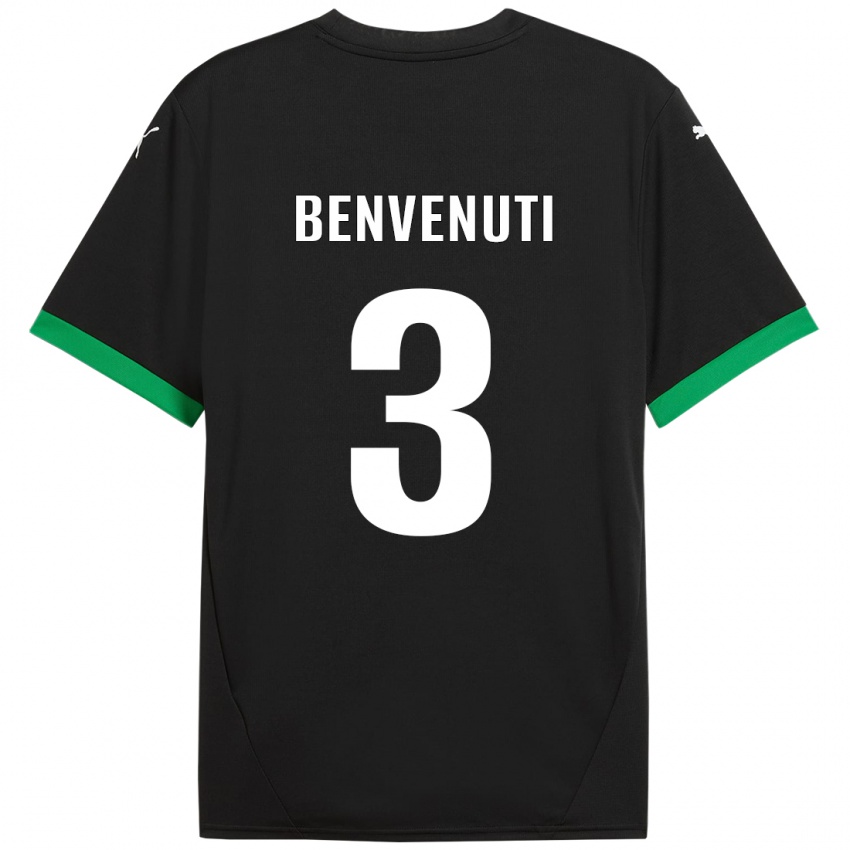 Gyermek Tommaso Benvenuti #3 Fekete Sötétzöld Hazai Jersey 2024/25 Mez Póló Ing