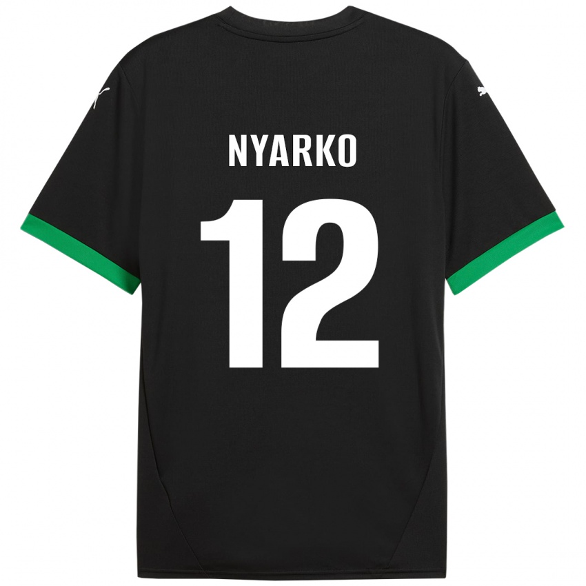 Gyermek Lorenzo Nyarko #12 Fekete Sötétzöld Hazai Jersey 2024/25 Mez Póló Ing