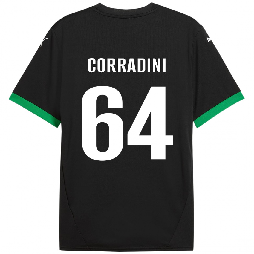 Gyermek Francesco Corradini #64 Fekete Sötétzöld Hazai Jersey 2024/25 Mez Póló Ing